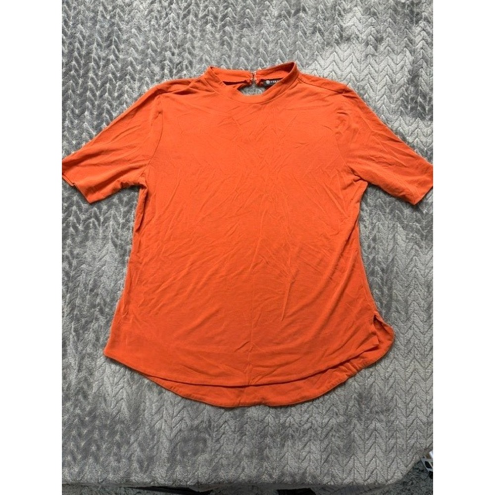 Versona Women Orange Mock Neck Keyhole Back Short Sleeve Top Medium 0662